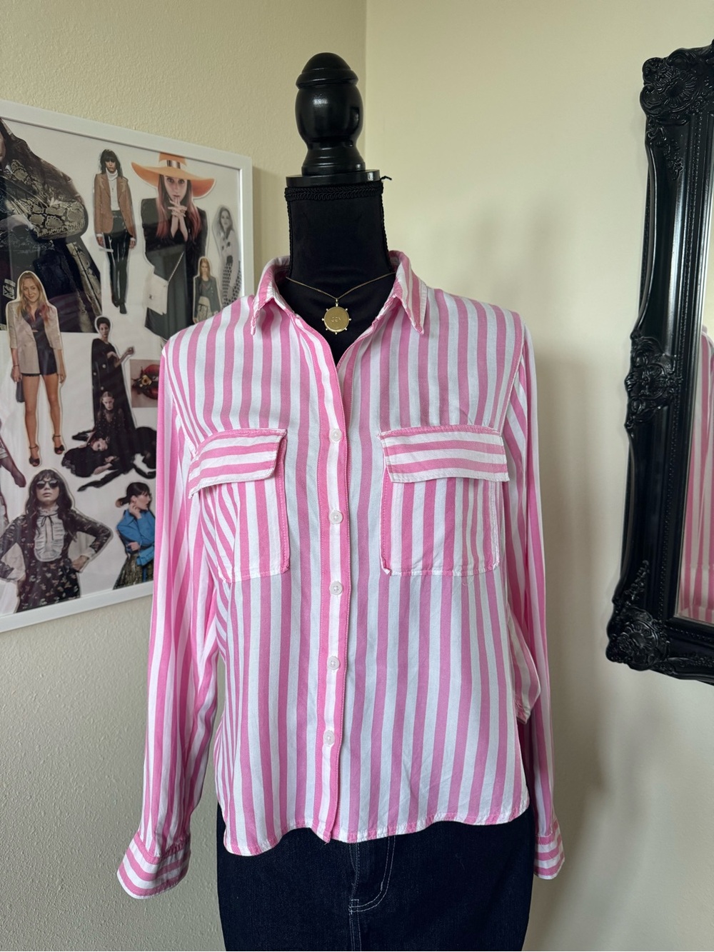 beachlunchlounge Pink and White Striped Button-Down Shirt